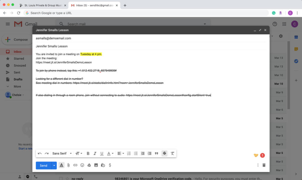 Screengrab of Jitsi meet stock invite text pasted into an email
